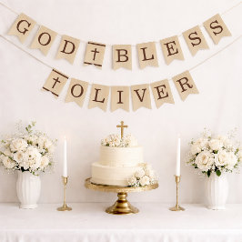 God Bless Naam Bruin Hout Doop Eerste Communie Vlaggetjes