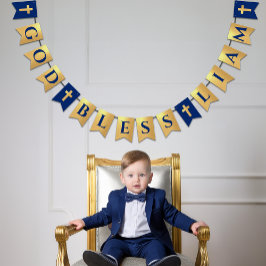 God Bless Naam Goud Koninklijk Blauw Doop Eerste C Vlaggetjes