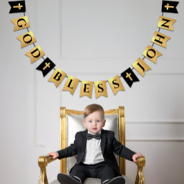 God Bless Naam Zwart Goud Religieuze Confirmatie Vlaggetjes