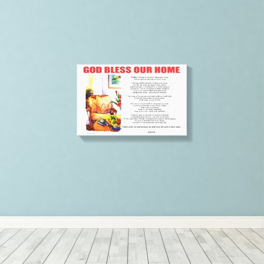 GOD BLESS ONZE THUIS CANVAS AFDRUK (Insitu (Houten vloer))