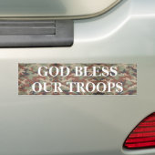 GOD BLESS ONZE TROEPEN, camouflage achtergrond Bumpersticker (Op auto)