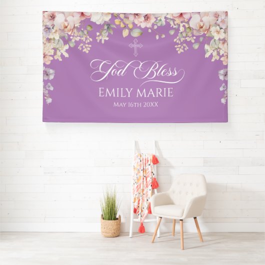 GOD BLESS Orchids purple banner backdrop  (Insitu)