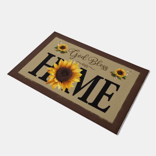 God Bless Our Home, Cute Sunflowers  Deurmat (Schuin)