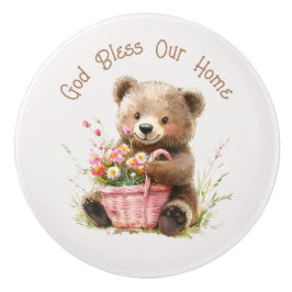 God Bless Our Home Cute Teddy Bear  Keramische Knop