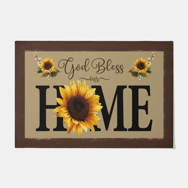 God Bless Our Home Sunflowers Mat, Lovely Deurmat (Voorkant)