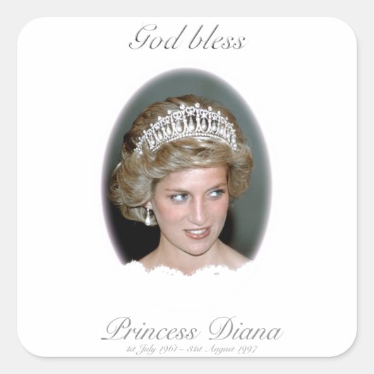 God Bless Princess Diana Vierkante Sticker (Voorkant)
