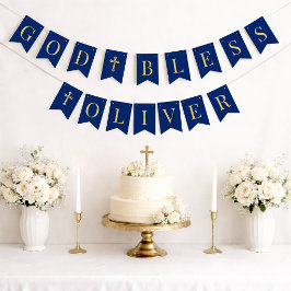 God Bless Royal Blue 6 Letters Doop Eerste Communi Vlaggetjes