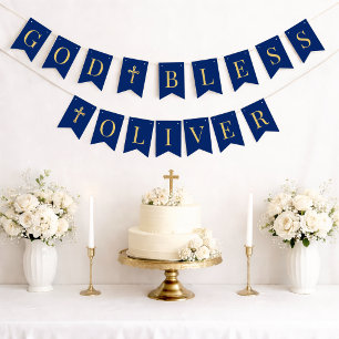 God Bless Royal Blue 6 Letters Doop Eerste Communi Vlaggetjes
