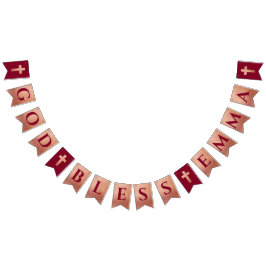 God Bless Roze Goud Bourgondië Doop Eerste Communi Vlaggetjes