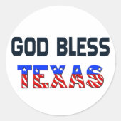 God Bless Texas Ronde Sticker (Voorkant)