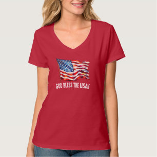 God Bless the USA Zwaaiende Amerikaanse Vlag Kunst T-shirt