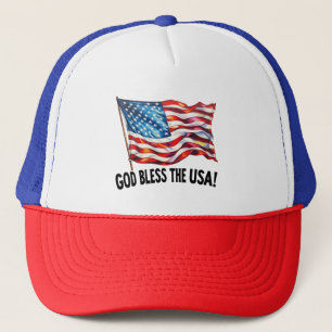 God Bless the USA Zwaaiende Amerikaanse Vlag Kunst Trucker Pet