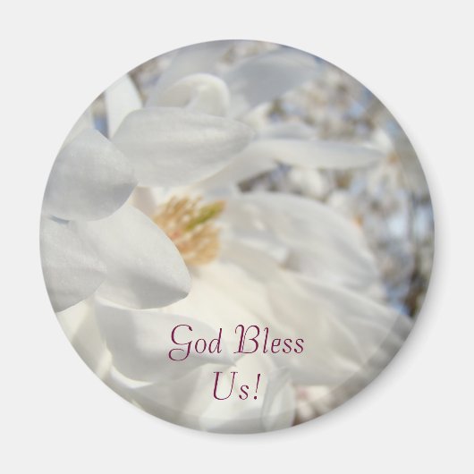 God Bless Us! magneet Witte Magnolia Bloemen (Voorkant)
