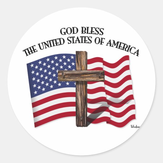 GOD BLESS VERENIGDE STATEN VAN AMERIKA kruisen de  Ronde Sticker (Voorkant)