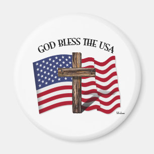 GOD BLESS VS met robuust kruisbeeld en VS-vlag Magneet
