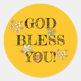 God Bless You Bloem Geel Klassieke Ronde Sticker