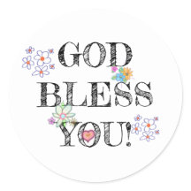 God Bless You Bloem Klassieke Ronde Sticker