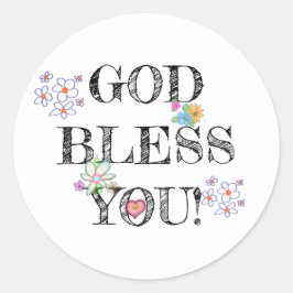 God Bless You Bloem Klassieke Ronde Sticker