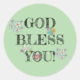 God Bless You Bloemengroen Klassieke Sticker