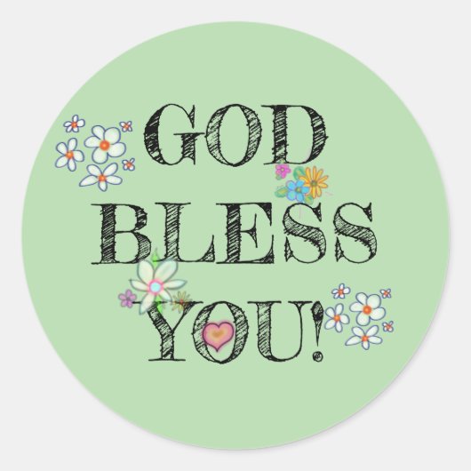 God Bless You Bloemengroen Klassieke Sticker (Voorkant)
