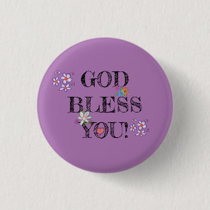 ‘God Bless You’ Christelijke Bloemen Paars  Ronde Button 3,2 Cm