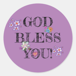 ‘God Bless You’ Christelijke Bloemen Paars Ronde Sticker