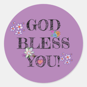 ‘God Bless You’ Christelijke Bloemen Paars  Ronde Sticker