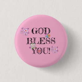 ‘God Bless You’ Christian Floral Pink Ronde Button 3,2 Cm