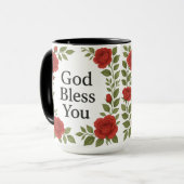 God Bless You Religieuze Roos Bloemen Mok (Voorkant links)