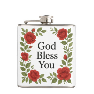 God Bless You Religieuze Roos Bloemstuk Heupfles