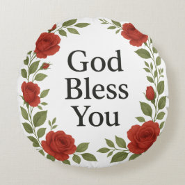 God Bless You Religieuze Roos Bloemstuk Rond Kussen