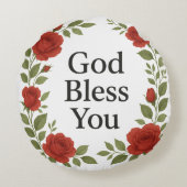 God Bless You Religieuze Roos Bloemstuk Rond Kussen (Achterkant)