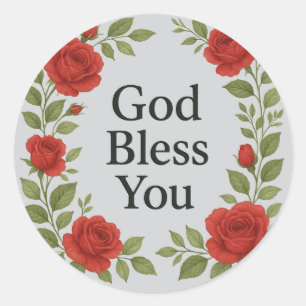 God Bless You Religieuze Roos Bloemstuk Ronde Sticker