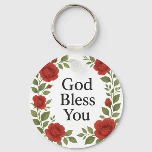 God Bless You Religieuze Roos Bloemstuk Sleutelhanger (Voorkant)