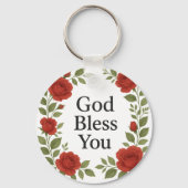 God Bless You Religieuze Roos Bloemstuk Sleutelhanger (Achterkant)