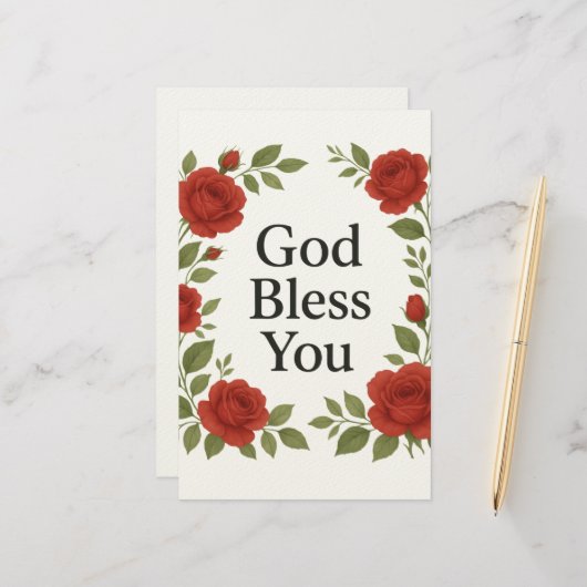 God Bless You Religious Rose Floral Cards Briefpapier (Voorkant / Achterkant in situ)
