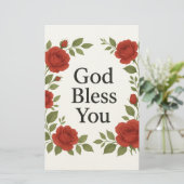 God Bless You Religious Rose Floral Cards Briefpapier (Staand voorkant)