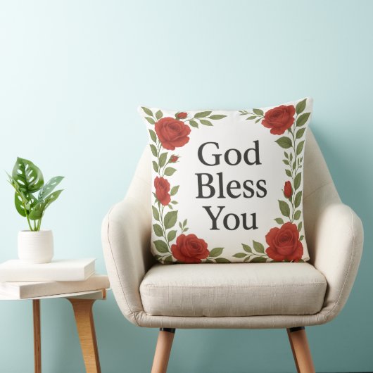 God Bless You Religious Rose Floral Kussen (Stoel)