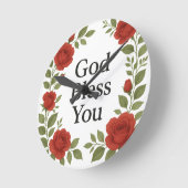 God Bless You Religious Rose Floral Ronde Klok (Hoek)