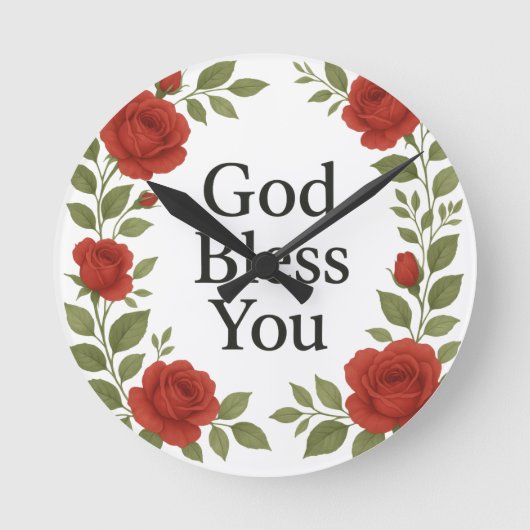 God Bless You Religious Rose Floral Ronde Klok (Voorkant)