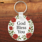 God Bless You Religious Rose Floral Sleutelhanger (Voorkant)