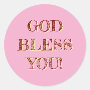 God Bless You Zacht Roze  Ronde Sticker