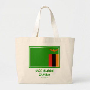 GOD BLESS ZAMBIA Patriotic Zambian Flag Grote Tote Bag