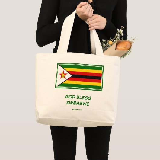 GOD BLESS ZIMBABWE Flag Grote Tote Bag (Voorkant (product))