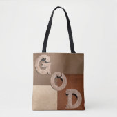 "GOD" bold statement Beige & Brown Shoulder Tote Bag (Voorkant)