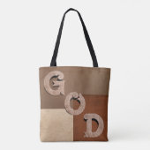 "GOD" bold statement Beige & Brown Shoulder Tote Bag (Achterkant)