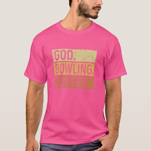 God Bowling Coffee Retro Distressed Look T-shirt (Voorkant)