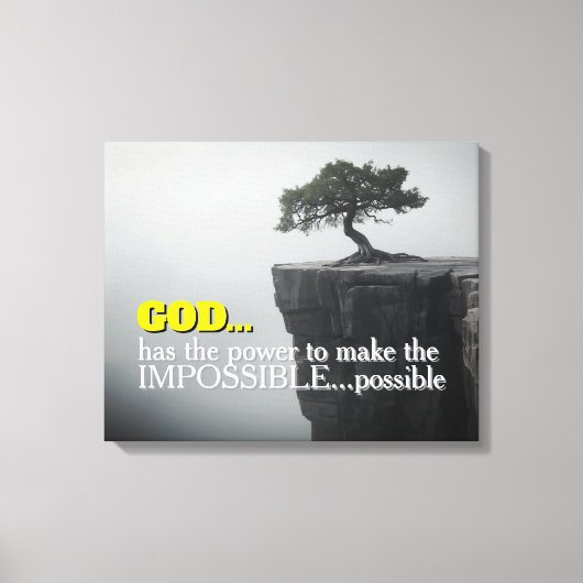God Can Make Impossible Possible -Cliffside Tree Canvas Afdruk (Voorkant)
