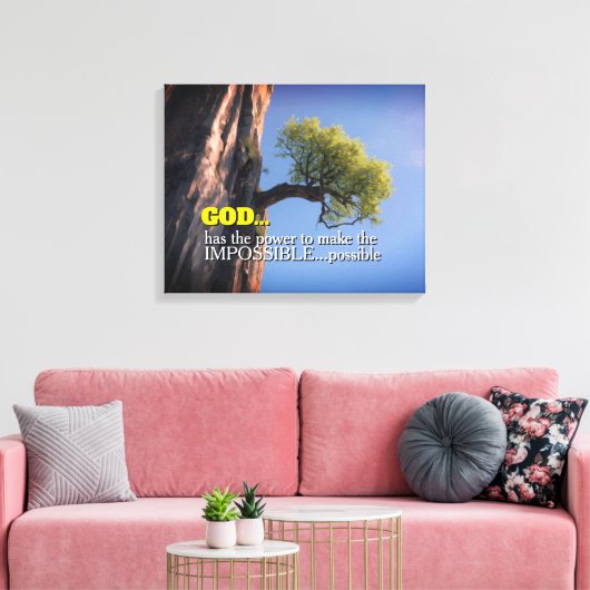 God Can Make Impossible Possible -Cliffside Tree Canvas Afdruk (Insitu (Woonkamer))