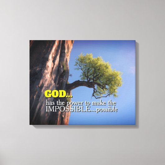 God Can Make Impossible Possible -Cliffside Tree Canvas Afdruk (Voorkant)